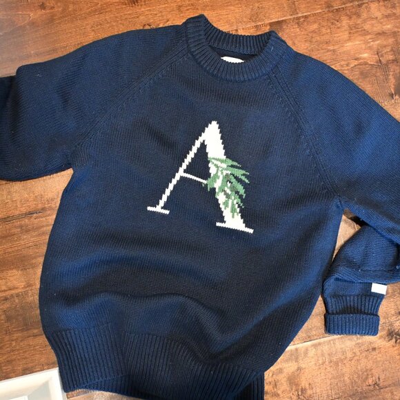 Aime Leon Dore Knit Logo Crewneck Raglan Sweater Navy w/ Olive Branch FW21 - Picture 4 of 7